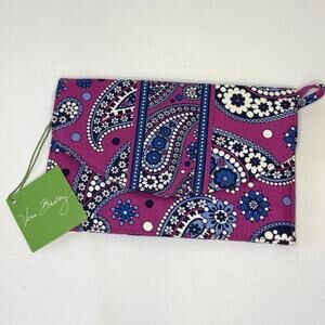 Vera Bradley Travel Wallet Boysenberry Purple Paisley Slim Flat Clutch NWT